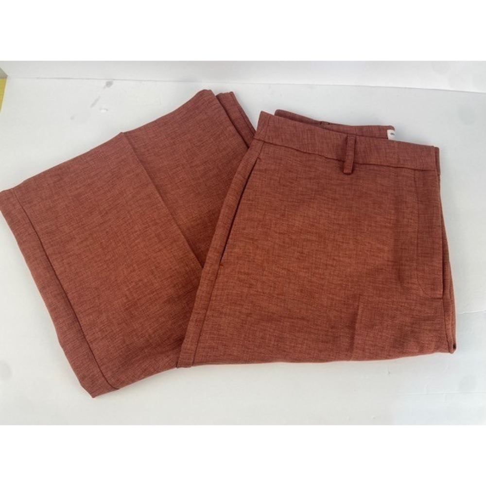 ASOS DESIGN Rust Orange Wide Leg Textured Trousers Pants US Size 12 High Rise